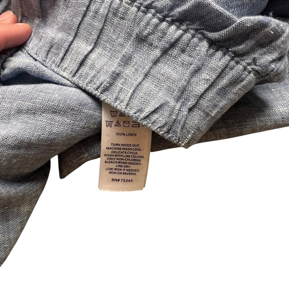 Cynthia Rowley Blue 100% Linen Wide Leg Cropped Pants Elastic Waist Womens L - Picture 4 of 8